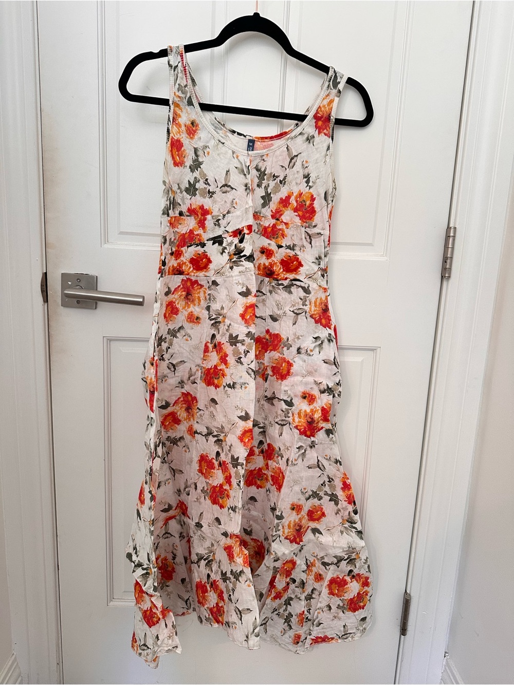 Girls Floral Sleeveless Summer Dress - White with Orange Flowers